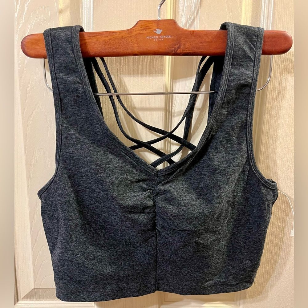 Nordstrom Z By ZELLA Seamless Cross back Strappy Sports Bra Charcoal Size XS NEW